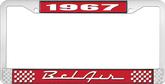 1967 Bel Air Red and Chrome License Plate Frame with White Lettering