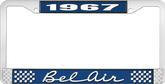 1967 Bel Air Blue and Chrome License Plate Frame with White Lettering