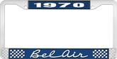 1970 Bel Air Blue and Chrome License Plate Frame with White Lettering