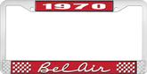 1970 Bel Air Red and Chrome License Plate Frame with White Lettering