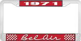 1971 Bel Air Red and Chrome License Plate Frame with White Lettering
