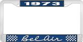 1973 Bel Air Blue and Chrome License Plate Frame with White Lettering 