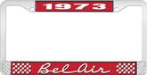 1973 Bel Air Red and Chrome License Plate Frame with White Lettering