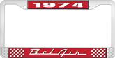 1974 Bel Air Red and Chrome License Plate Frame with White Lettering