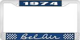 1974 Bel Air Blue and Chrome License Plate Frame with White Lettering