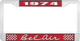 1974 Bel Air Red and Chrome License Plate Frame with White Lettering 