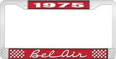 1975 Bel Air Red and Chrome License Plate Frame with White Lettering