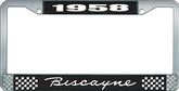 1958 Biscayne; License Plate Frame; Style #1; Black And Chrome With White Lettering