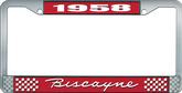 1958 Biscayne; License Plate Frame; Style #1; Red And Chrome With White Lettering