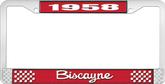 1958 Biscayne; License Plate Frame; Style #2; Red And Chrome With White Lettering