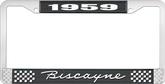 1959 Biscayne; License Plate Frame; Style #1; Black And Chrome With White Lettering