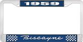1959 Biscayne; License Plate Frame; Style #1; Blue And Chrome With White Lettering