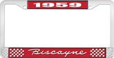 1959 Biscayne; License Plate Frame; Style #1; Red And Chrome With White Lettering
