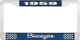 1959 Biscayne; License Plate Frame; Style #2; Blue And Chrome With White Lettering