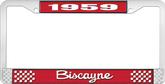 1959 Biscayne; License Plate Frame; Style #2; Red And Chrome With White Lettering