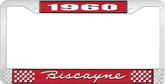 1960 Biscayne; License Plate Frame; Style #1; Red And Chrome With White Lettering