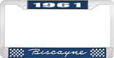 1961 Biscayne; License Plate Frame; Style #1; Blue And Chrome With White Lettering