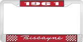 1961 Biscayne; License Plate Frame; Style #1; Red And Chrome With White Lettering