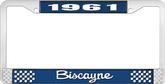 1961 Biscayne; License Plate Frame; Style #2; Blue And Chrome With White Lettering