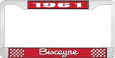1961 Biscayne; License Plate Frame; Style #2; Red And Chrome With White Lettering