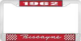 1962 Biscayne; License Plate Frame; Style #1; Red And Chrome With White Lettering