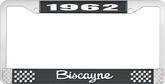 1962 Biscayne; License Plate Frame; Style #2; Black And Chrome With White Lettering