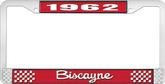 1962 Biscayne; License Plate Frame; Style #2; Red And Chrome With White Lettering