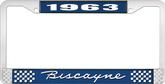 1963 Biscayne; License Plate Frame; Style #1; Blue And Chrome With White Lettering