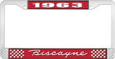 1963 Biscayne; License Plate Frame; Style #1; Red And Chrome With White Lettering