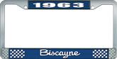1963 Biscayne; License Plate Frame; Style #2; Blue And Chrome With White Lettering