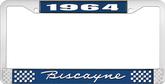 1964 Biscayne; License Plate Frame; Style #1; Blue And Chrome With White Lettering