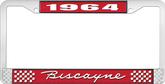 1964 Biscayne; License Plate Frame; Style #1; Red And Chrome With White Lettering