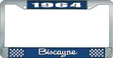 1964 Biscayne; License Plate Frame; Style #2; Blue And Chrome With White Lettering