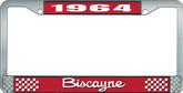 1964 Biscayne; License Plate Frame; Style #2; Red And Chrome With White Lettering