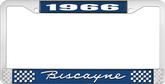1966 Biscayne; License Plate Frame; Style #1; Blue And Chrome With White Lettering