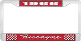 1966 Biscayne; License Plate Frame; Style #1; Red And Chrome With White Lettering