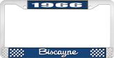 1966 Biscayne; License Plate Frame; Style #2; Blue And Chrome With White Lettering