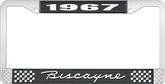 1967 Biscayne; License Plate Frame; Style #1; Black And Chrome With White Lettering