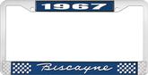1967 Biscayne; License Plate Frame; Style #1; Blue And Chrome With White Lettering