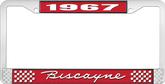 1967 Biscayne; License Plate Frame; Style #1; Red And Chrome With White Lettering