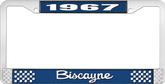 1967 Biscayne; License Plate Frame; Style #2; Blue And Chrome With White Lettering