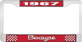 1967 Biscayne; License Plate Frame; Style #2; Red And Chrome With White Lettering
