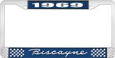 1969 Biscayne; License Plate Frame; Style #1; Blue And Chrome With White Lettering