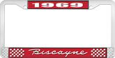 1969 Biscayne; License Plate Frame; Style #1; Red And Chrome With White Lettering