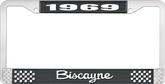 1969 Biscayne; License Plate Frame; Style #2; Black And Chrome With White Lettering
