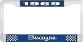 1969 Biscayne; License Plate Frame; Style #2; Blue And Chrome With White Lettering