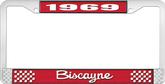 1969 Biscayne; License Plate Frame; Style #2; Red And Chrome With White Lettering