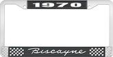 1970 Biscayne; License Plate Frame; Style #1; Black And Chrome With White Lettering