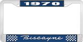 1970 Biscayne; License Plate Frame; Style #1; Blue And Chrome With White Lettering