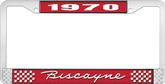 1970 Biscayne; License Plate Frame; Style #1; Red And Chrome With White Lettering